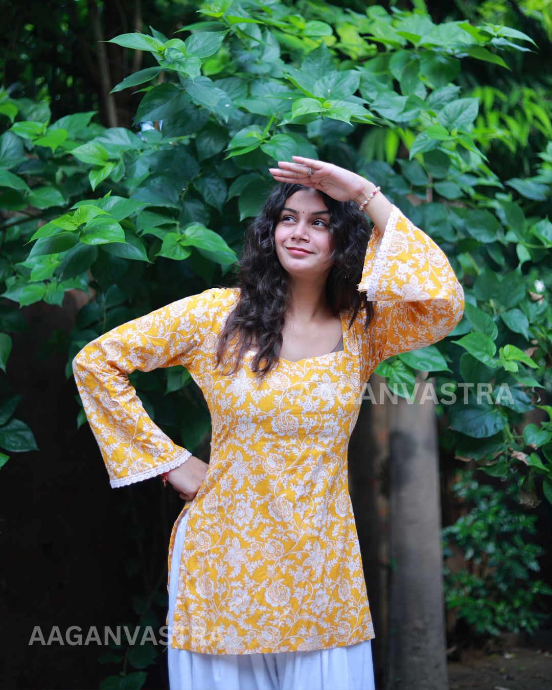 SUNHERI SAAJ - Yellow Floral Cotton Kurti For Women